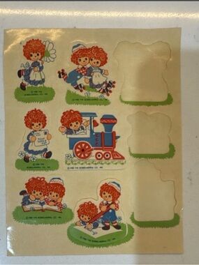 Bobbs-Merrill 1976 Raggedy Ann & Andy Vintage Multicolor Stickers Set of 6